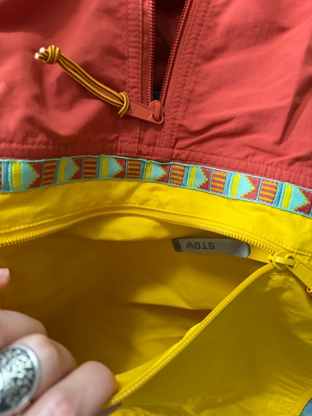 L.L. Bean Colorblock Anorak Jacket - Red, Mint, Yellow - Picture 5 of 6
